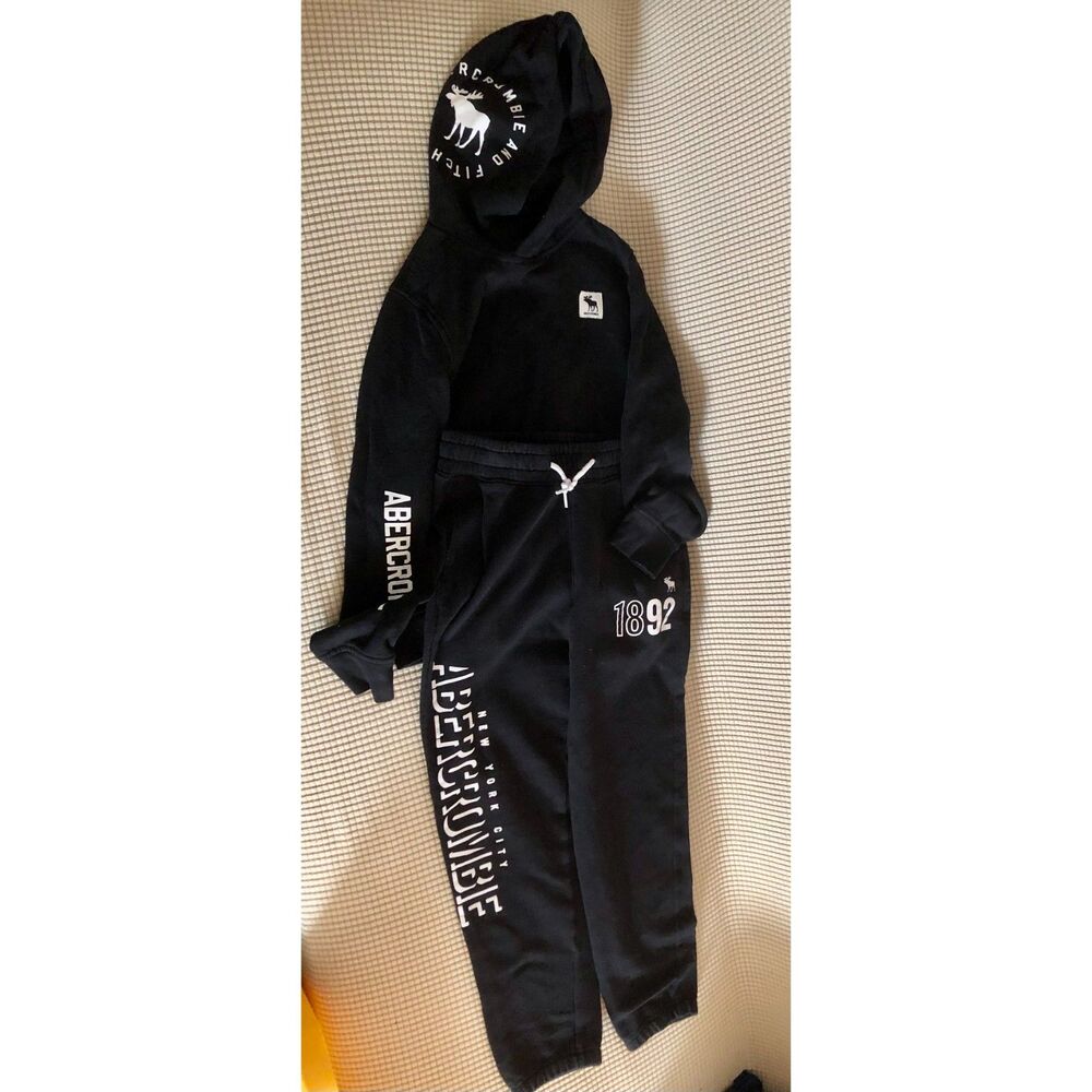 Abercrombie Kids Black Logo Hoodie & Jogger Sweatpants Set Size 9/10